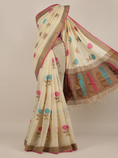 

Pothys Cream-Coloured Woven Design Jute Silk Saree