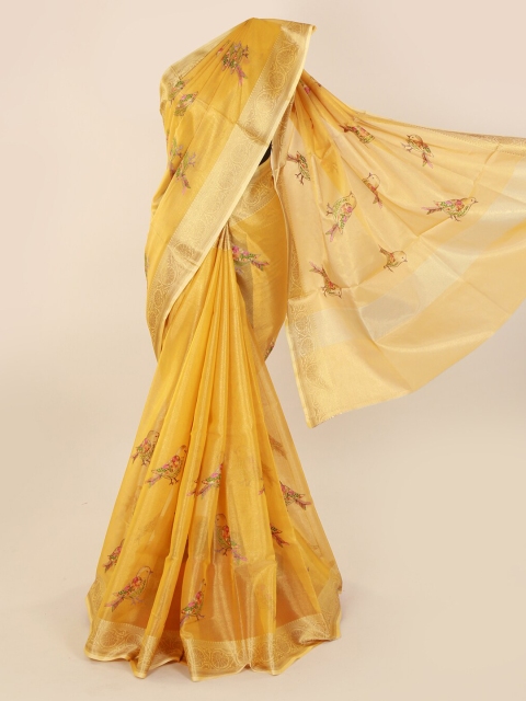 

Pothys Yellow Embroidered Tissue Saree