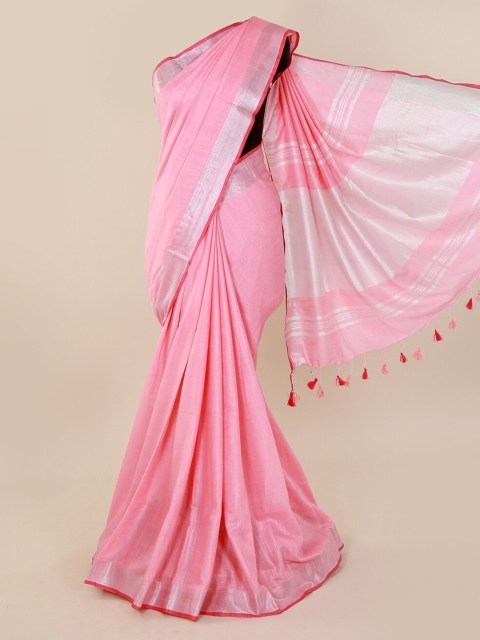 

Pothys Pink Solid Linen Blend Saree