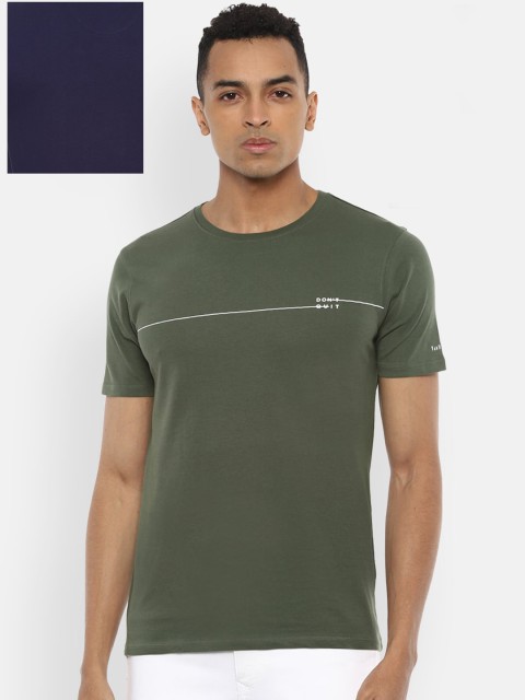 

V Dot Men Navy Blue Solid Round Neck T-shirt