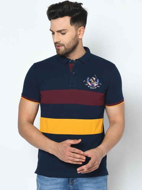

Duke Men Navy Blue Striped Polo Collar T-shirt