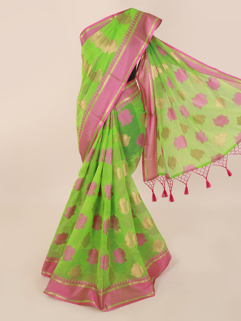 

Pothys Green & Pink Cotton Blend Woven Design Saree