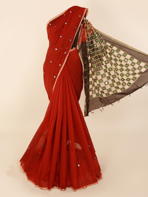 

Pothys Maroon Embellished Cotton Blend Saree