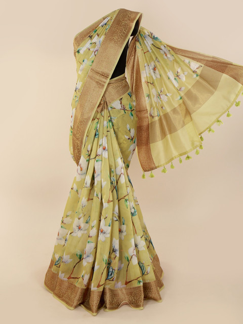 

Pothys Green Printed Cotton Blend Saree
