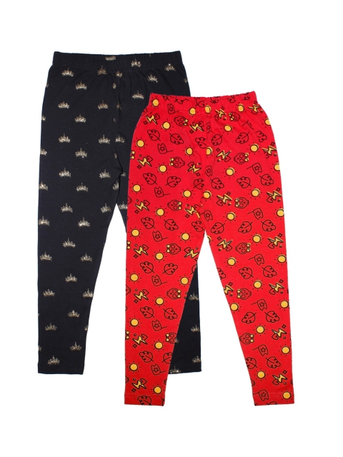 

KiddoPanti Girls Pack Of 2 Printed Ankle-Length Leggings, Black