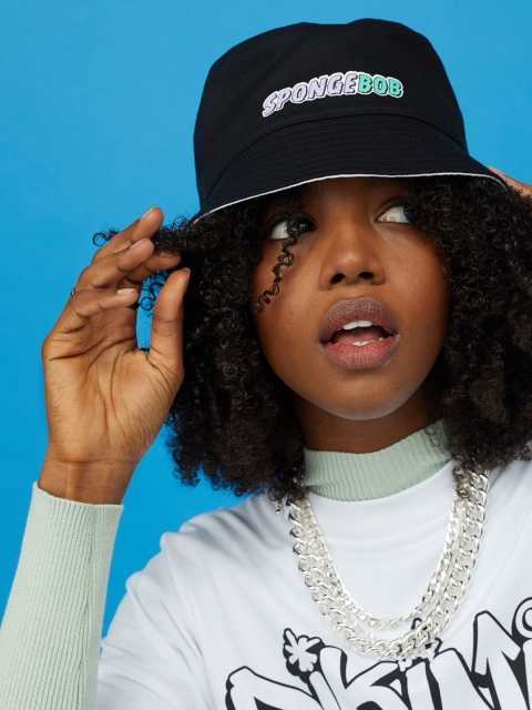 

H&M Women Black & Lavender Printed Bucket Hat