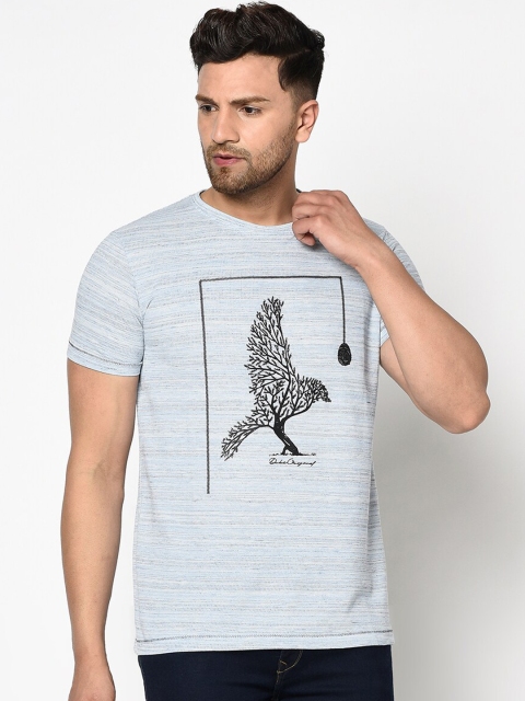 

Duke Men Blue Self Design Round Neck Cotton T-shirt