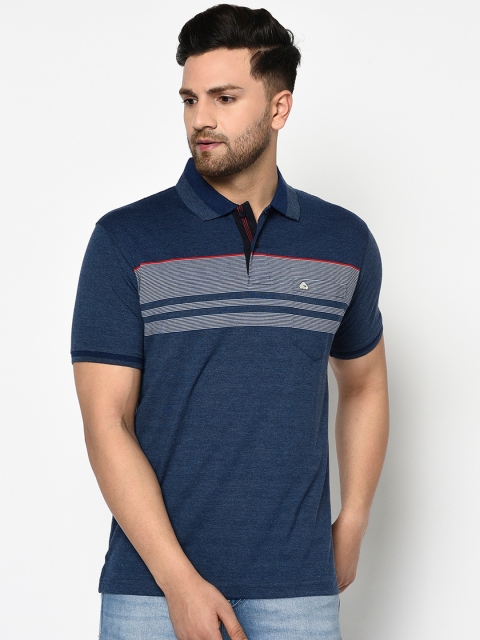 

Duke Men Blue Striped Polo Collar T-shirt