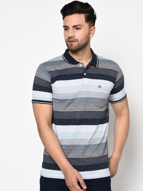 

Duke Men Navy Blue & Grey Striped Polo Collar T-shirt