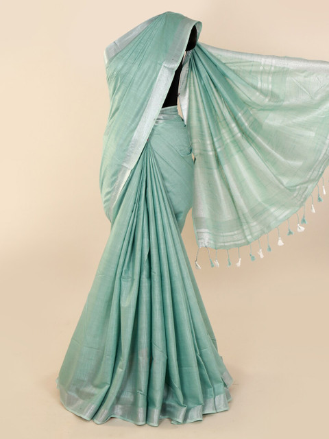 

Pothys Green Solid Linen Blend Saree