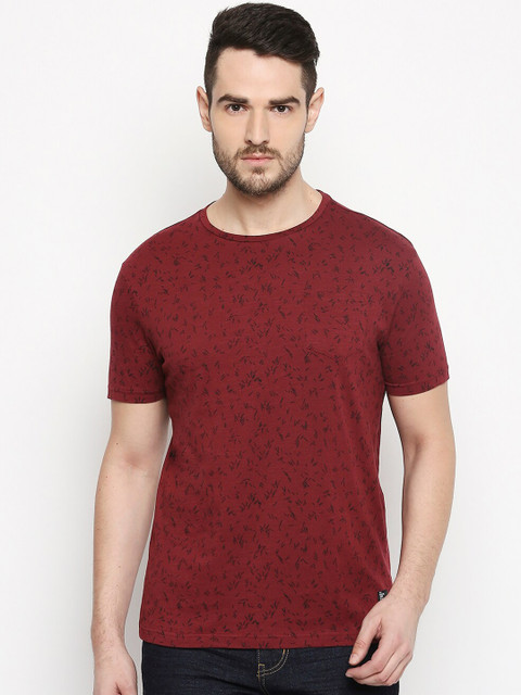 

People Men Maroon Printed Round Neck T-shirt