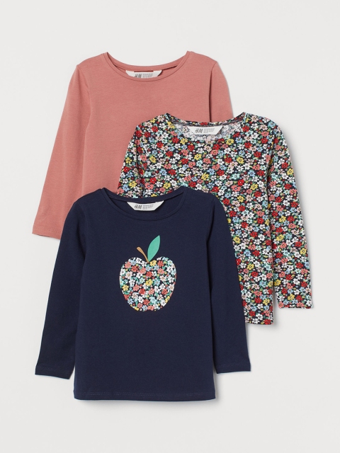 

H&M Girls 3-Pack Jersey Tops, Navy blue