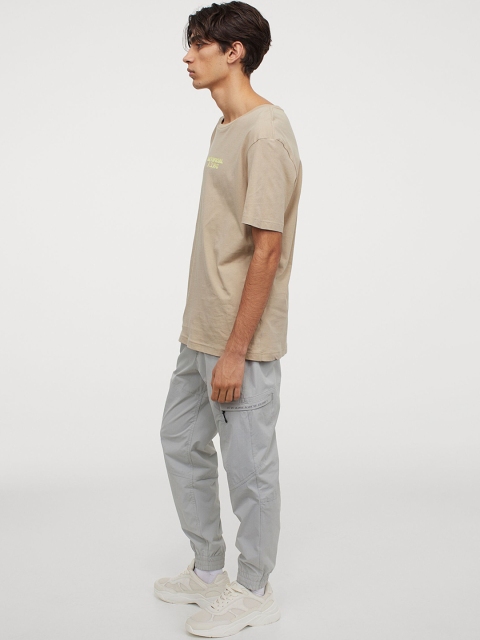 

H&M Men Beige Printed Cotton T-shirt