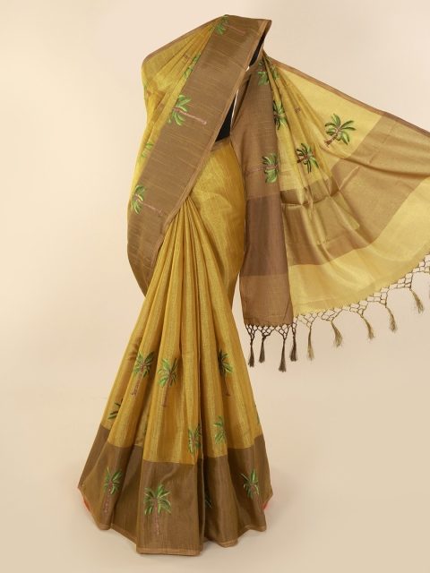 

Pothys Mustard Embroidered Tissue Saree