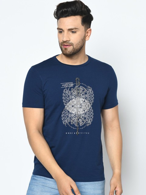 

Duke Men Blue Printed Round Neck T-shirt