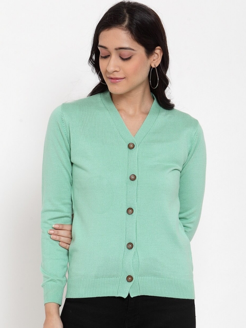 

Kalt Women Sea Green Solid Cardigan Sweater