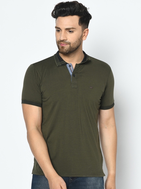 Duke Men Green Solid Polo Collar Cotton T-shirt