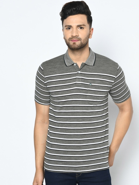 

Duke Men Green Striped Polo Collar T-shirt