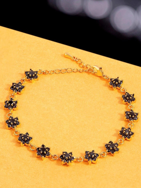 

Voylla Gold-Plated & Black CZ-Studded Link Bracelet