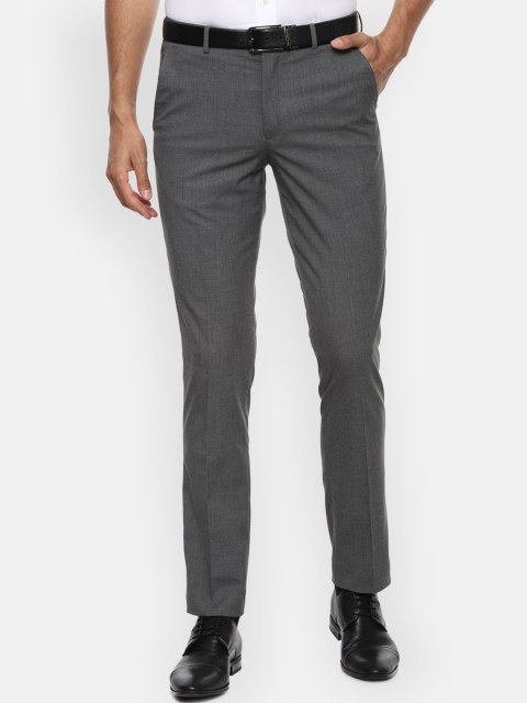 

Louis Philippe Men Grey Slim Fit Self Design Formal Trousers