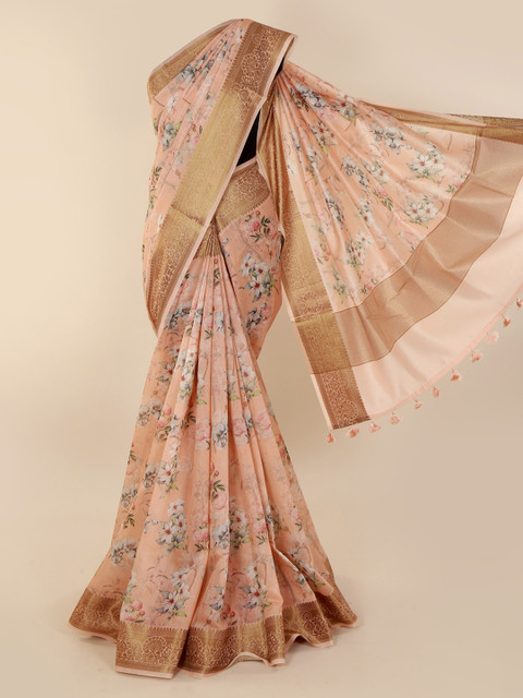 

Pothys Peach-Coloured Printed Cotton Blend Saree