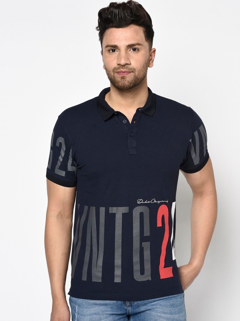 

Duke Men Blue Printed Polo Collar T-shirt