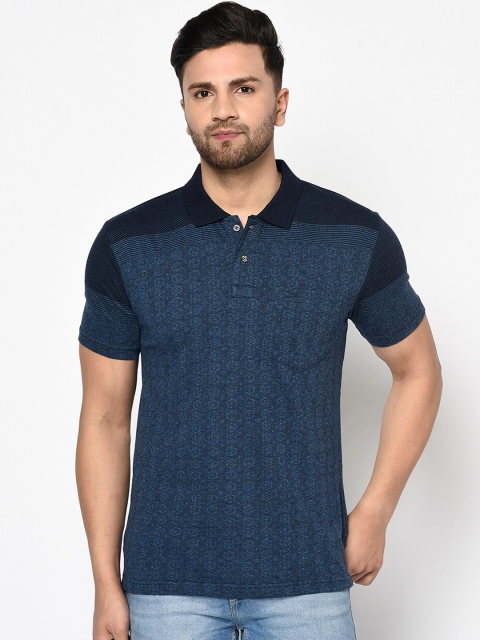 

Duke Men Blue Colourblocked Polo Collar T-shirt