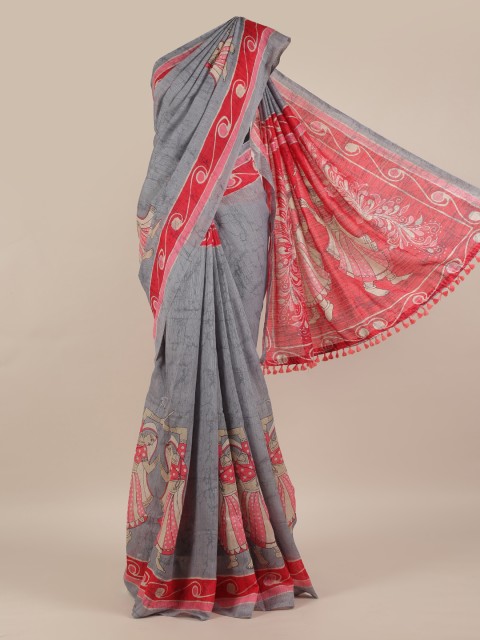 

Pothys Grey Printed Jute Silk Saree