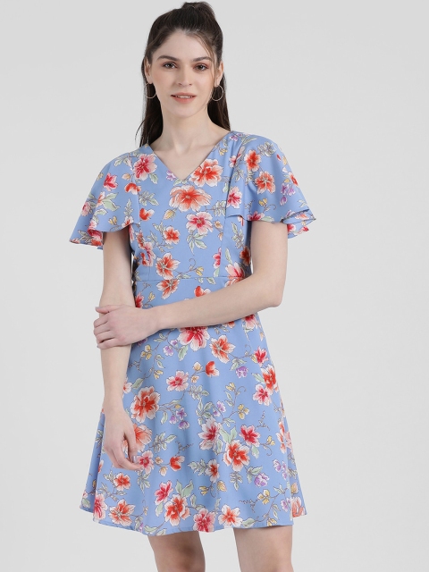 

Zink London Women Blue Printed Fit and Flare Dress