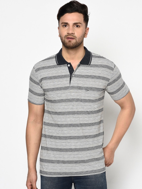 

Duke Men Black & White Striped Polo Collar T-shirt