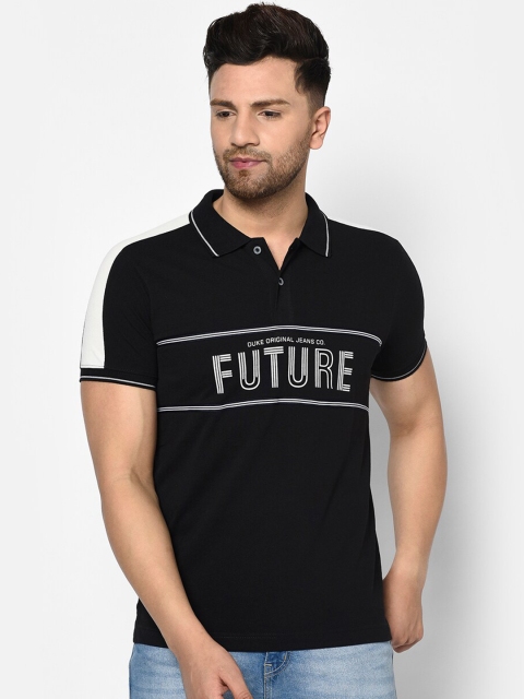 

Duke Men Black Printed Polo Collar T-shirt