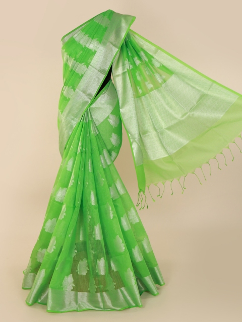 

Pothys Green & Silver-Toned Supernet Printed Saree