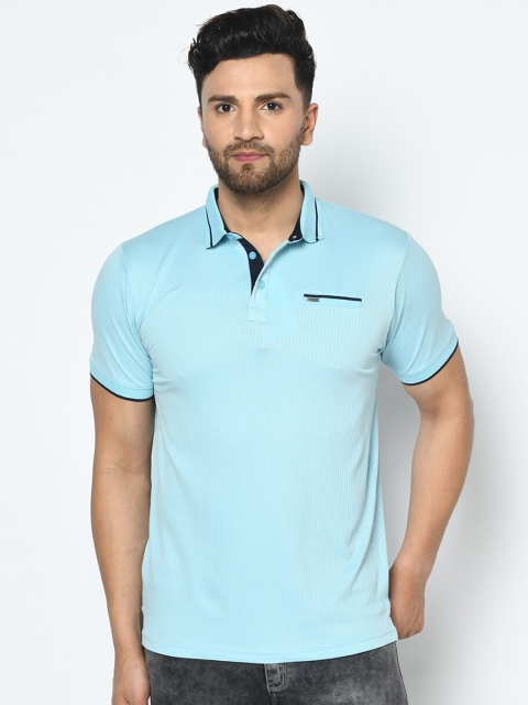 

Duke Men Blue Solid Polo Collar Cotton T-shirt