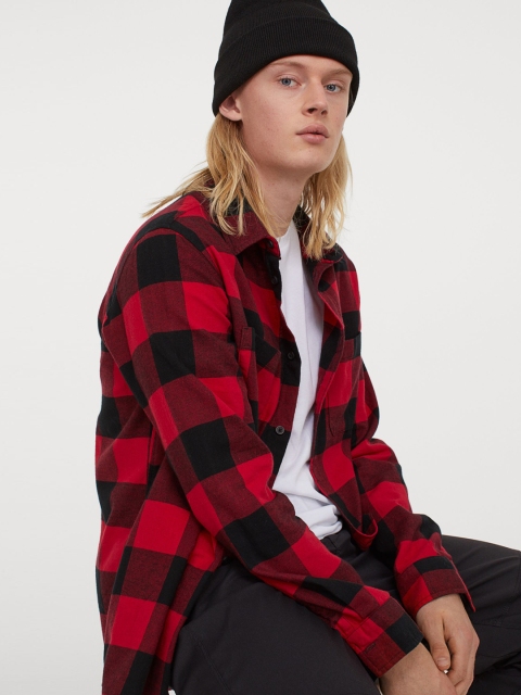 

H&M Men Red & Black Cotton Flannel Shirt