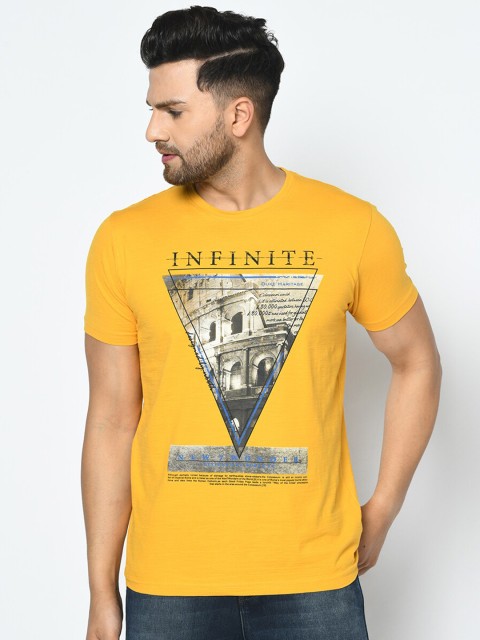 

Duke Men Yellow Printed Round Neck T-shirt
