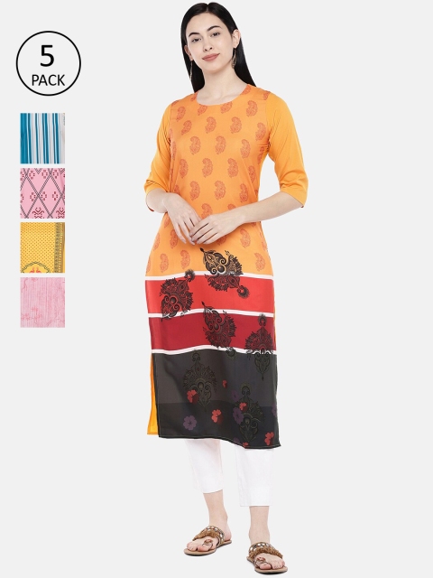 

7Threads Women Pack of 5 Printed Straight Kurtas, Multi
