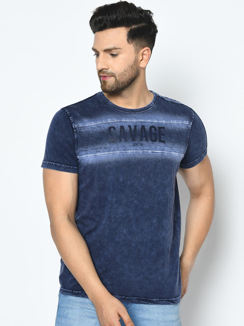 

Duke Men Blue Printed Round Neck T-shirt