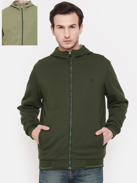

Okane Men Olive Green & Dark Green Reversible Bomber Jacket