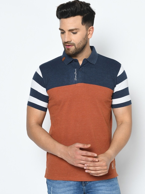 

Duke Men Navy Blue Colourblocked Polo Collar T-shirt