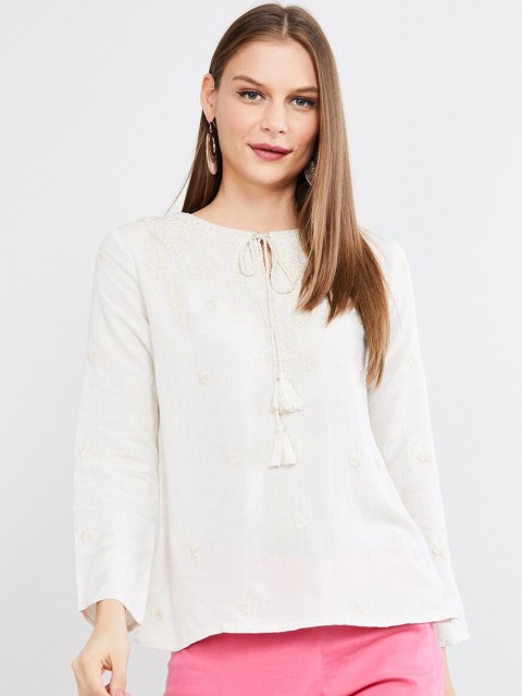 

max Women Off-White Embroidered A-Line Top
