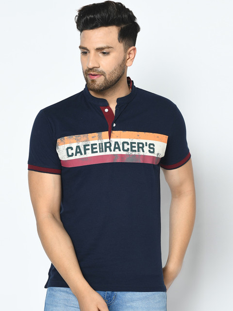 

Duke Men Blue Printed Mandarin Collar T-shirt