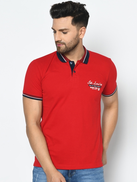 

Duke Men Red Solid Polo Collar Cotton T-shirt
