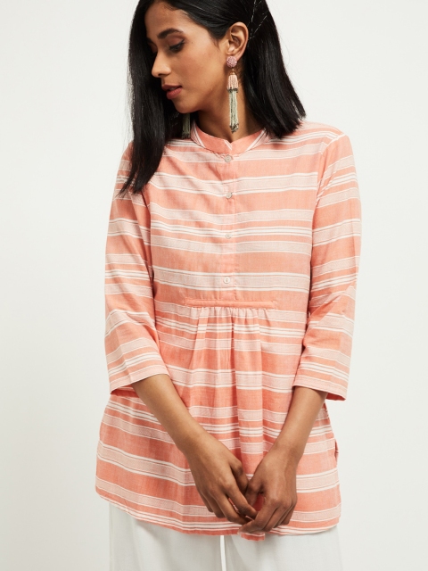

max Women Orange Striped Shirt Style Top