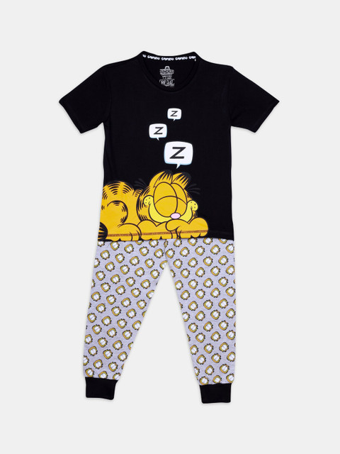 

Nap Chief Unisex Black & Yellow Garfield Printed Night Suit