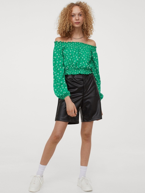 

H&M Women Green & White Floral Printed Bohemian Top