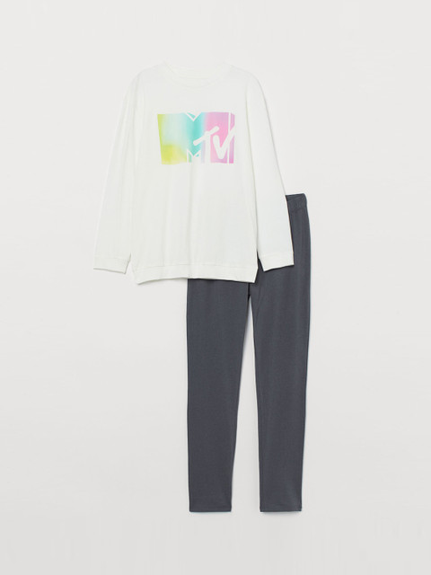 

H&M Girls Whit & Grey Printed Pyjamas, White