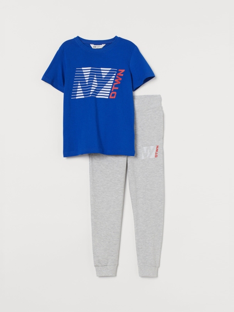 

H&M Boys Blue & Grey Melange Printed 2-Piece Set