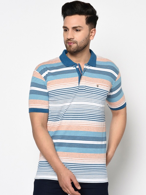 

Duke Men Blue Striped Polo Collar T-shirt