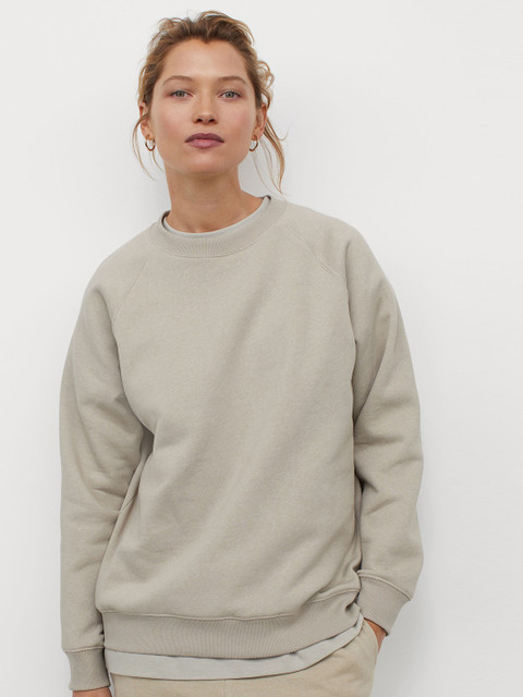 

H&M Women Beige Solid Sweatshirt