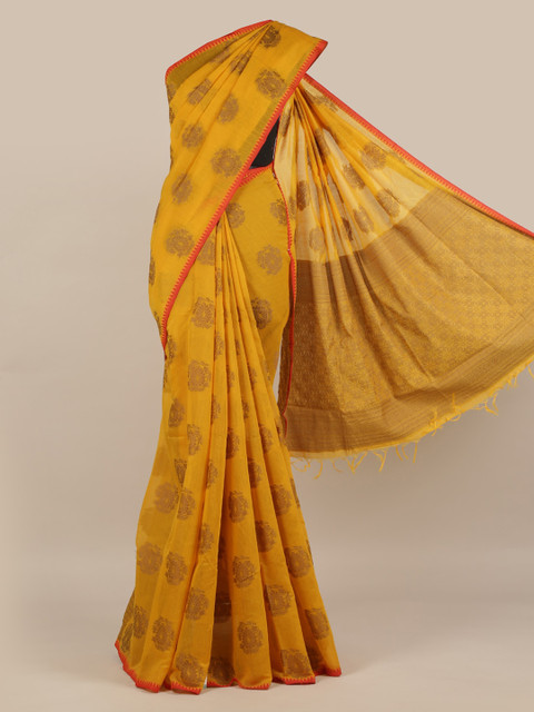 

Pothys Yellow & Brown Jute Silk Woven Design Saree